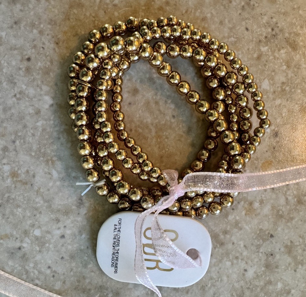 80R 8 Other Reasons Set 5 Beaded Bracelets, Gold Tone NEW 18K plate 2.5″ Stretch