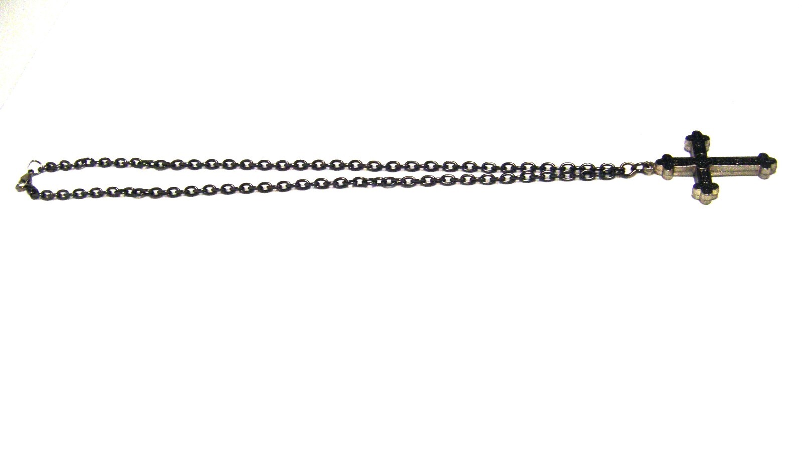 Double Sided Dark Antique Silver Plated Cross Pendant Necklace