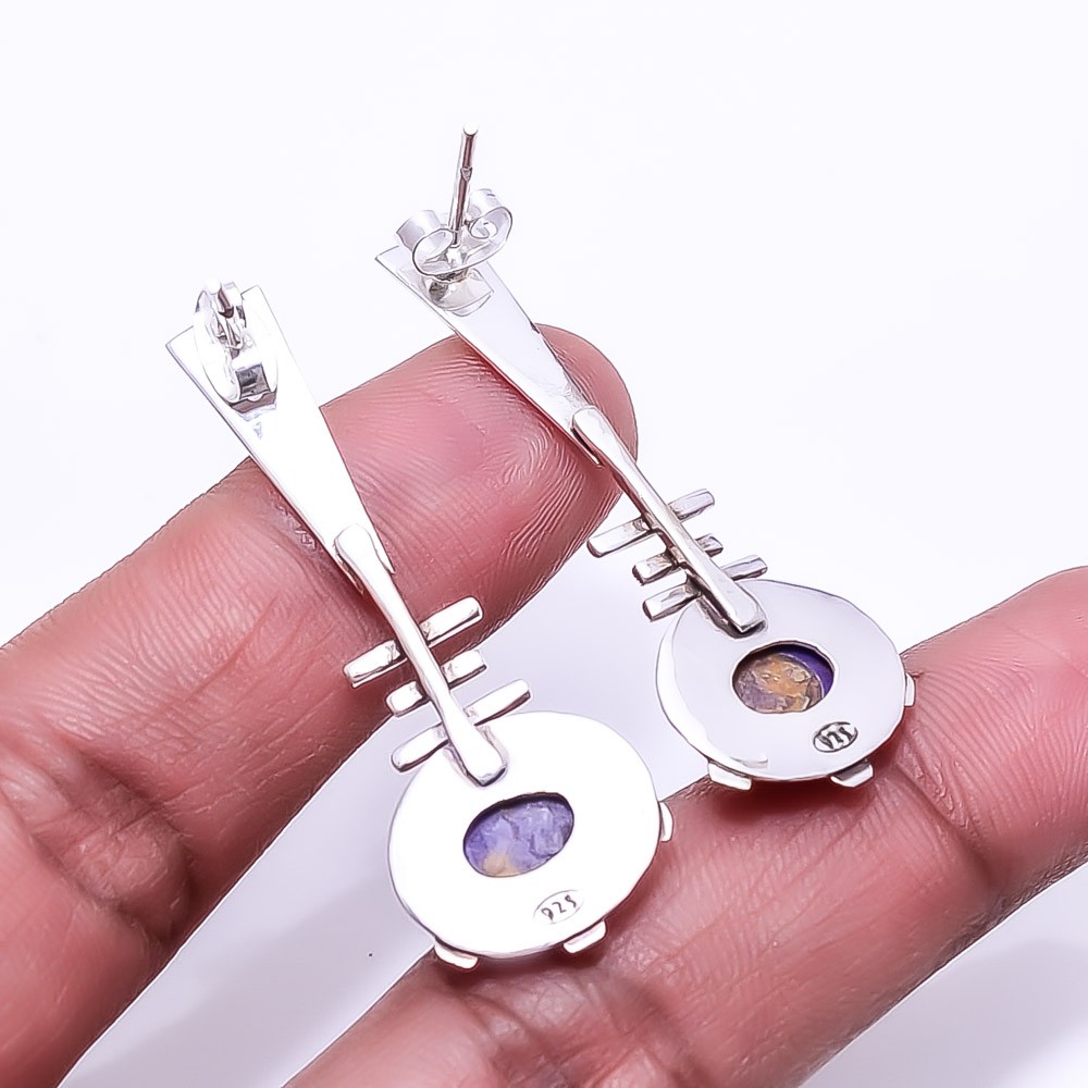 Copper Purple Turquoise Gemstone Gemstone 925 Silver Two Tone Earring 1.95″ E50