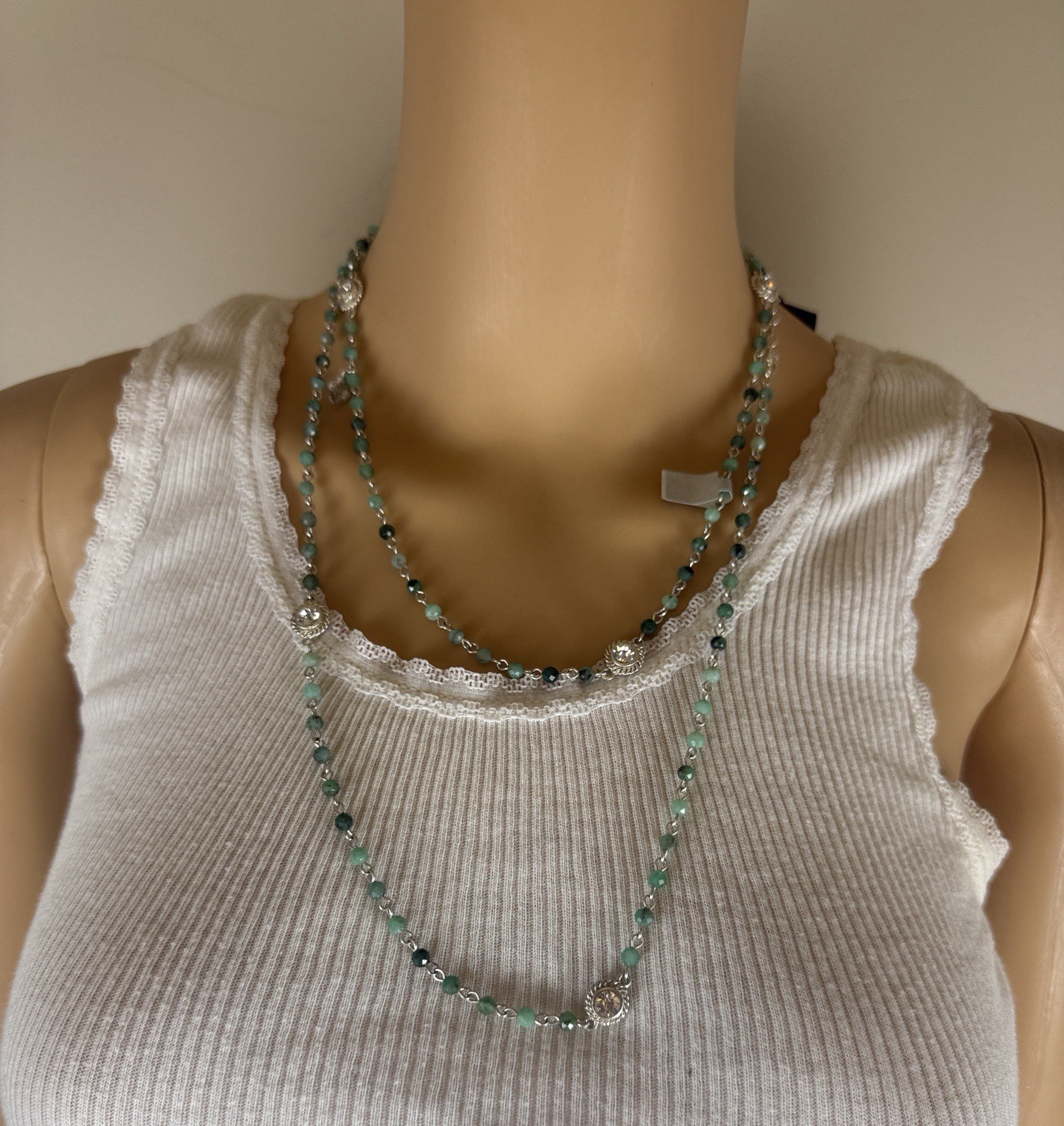 Virgins Saints & Angels 4mm Precious Emerald Wrap Silver Necklace NWT