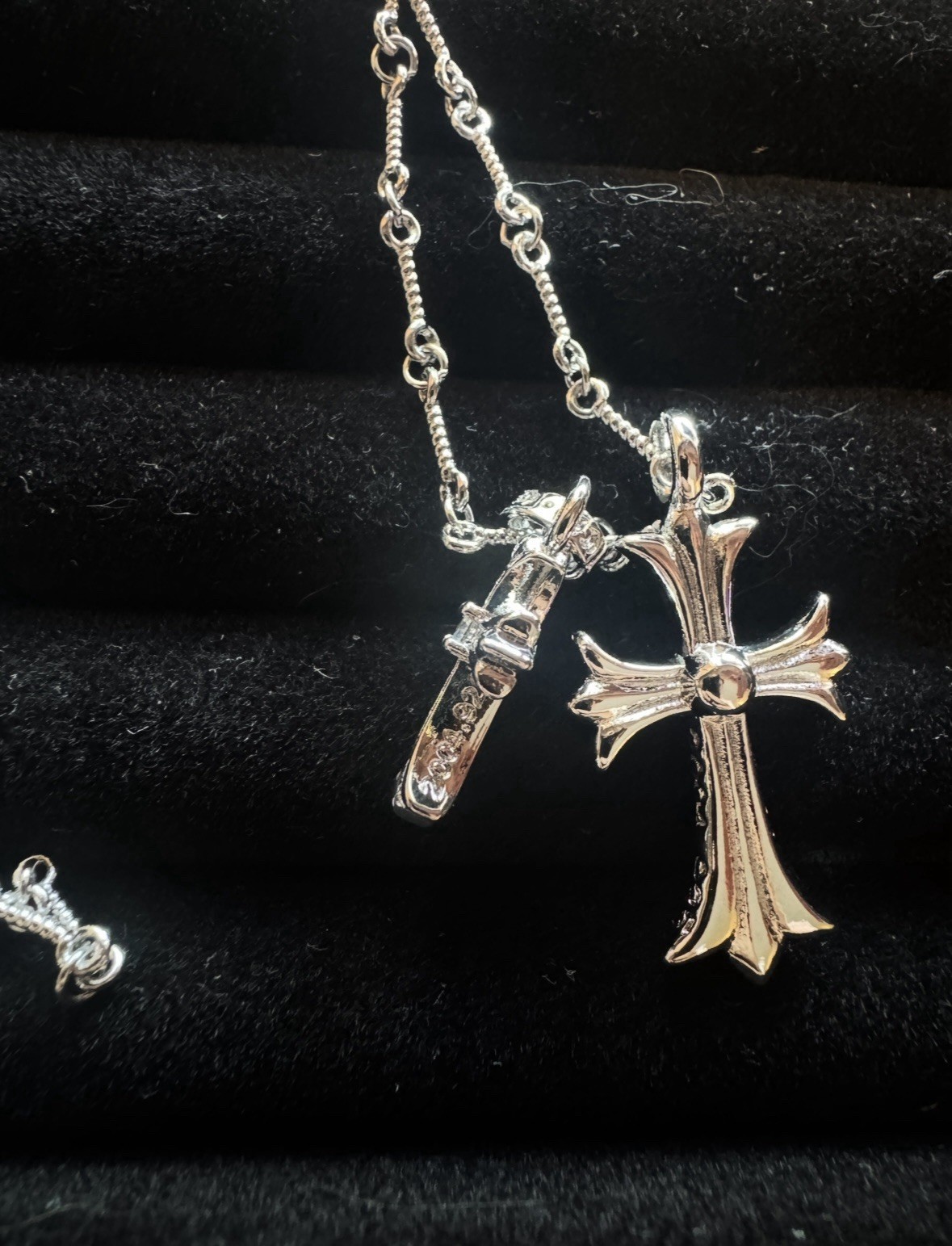 Gothic Cross White Gemstone Necklace 55cm Chain Length