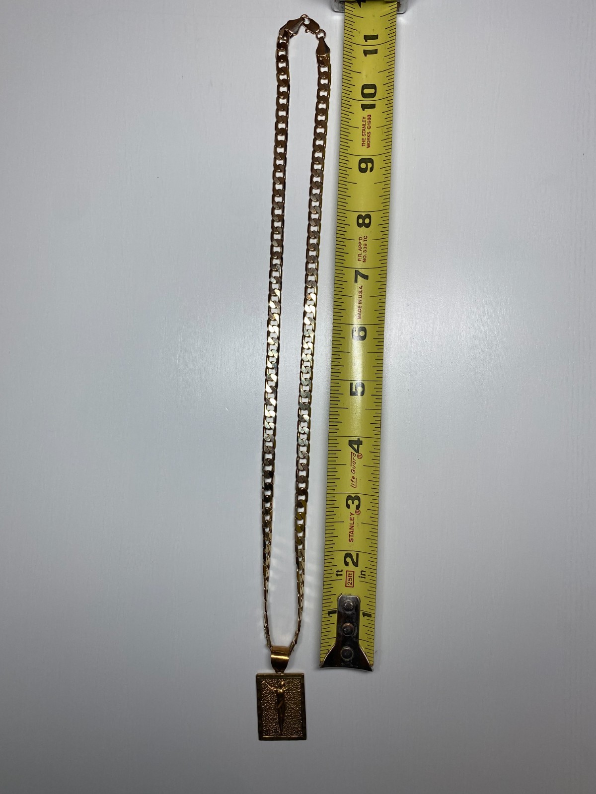 11″ 18k Gold Plated Chain Cool Design w/ Square Jesus Pendant
