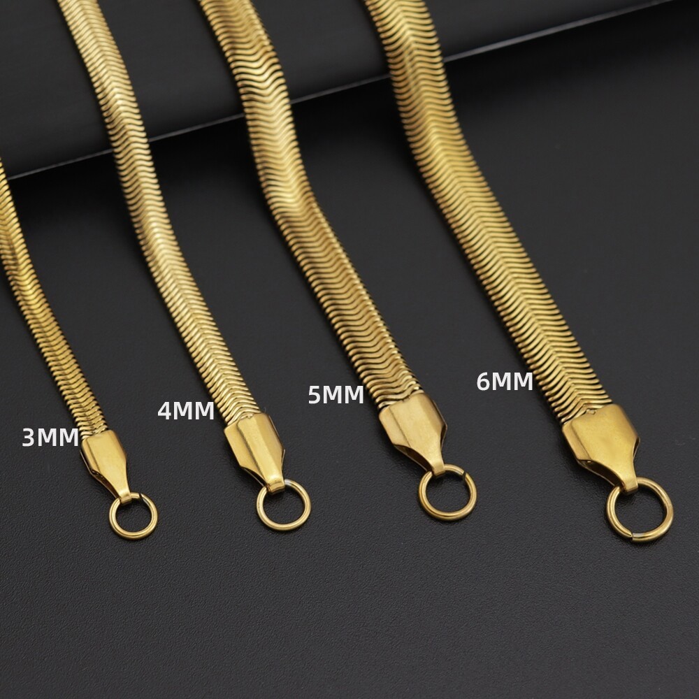 2.2-6mm Stainless Steel Gold Plated Flat Snake Chain Necklace Women Men