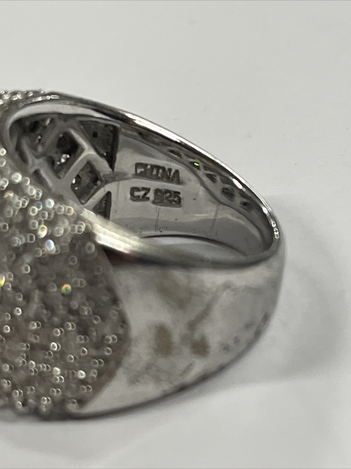 Apogee Wide Concave Pavé Cubic Zirconia Sterling Silver Ring Size~8