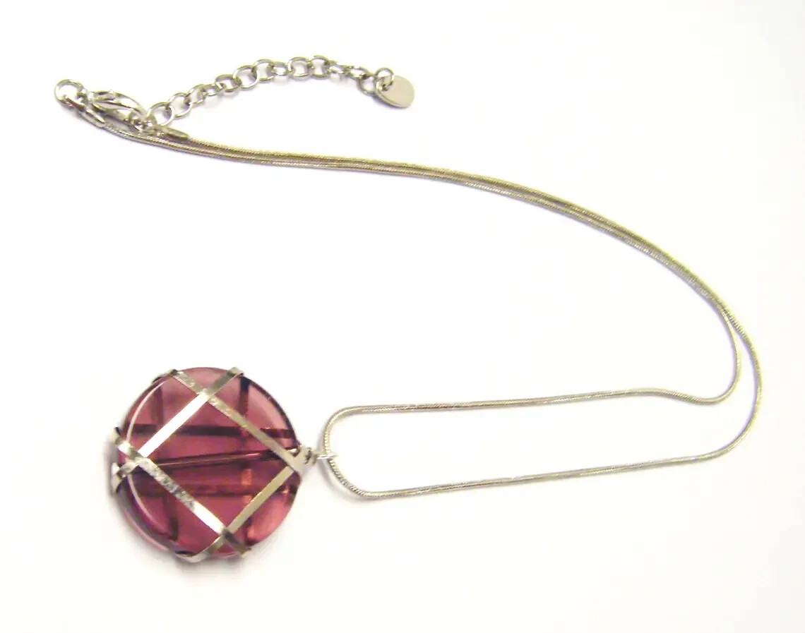 Round Wire Wrapped Purple Glass Charm Necklace