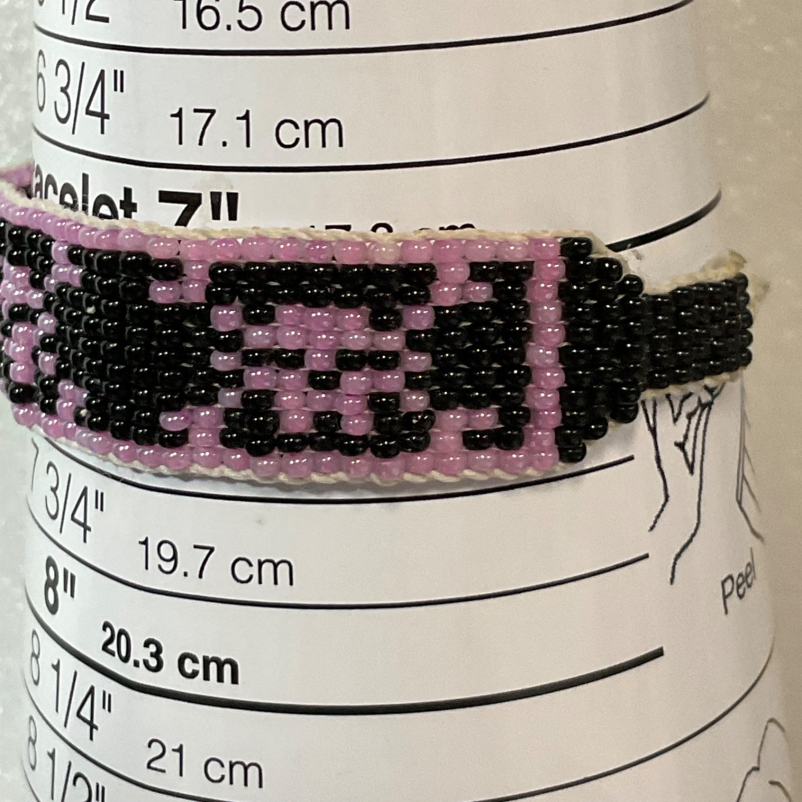 7.25in Beaded Bracelet Black Pink Handmade Tribal Pattern Jewelry