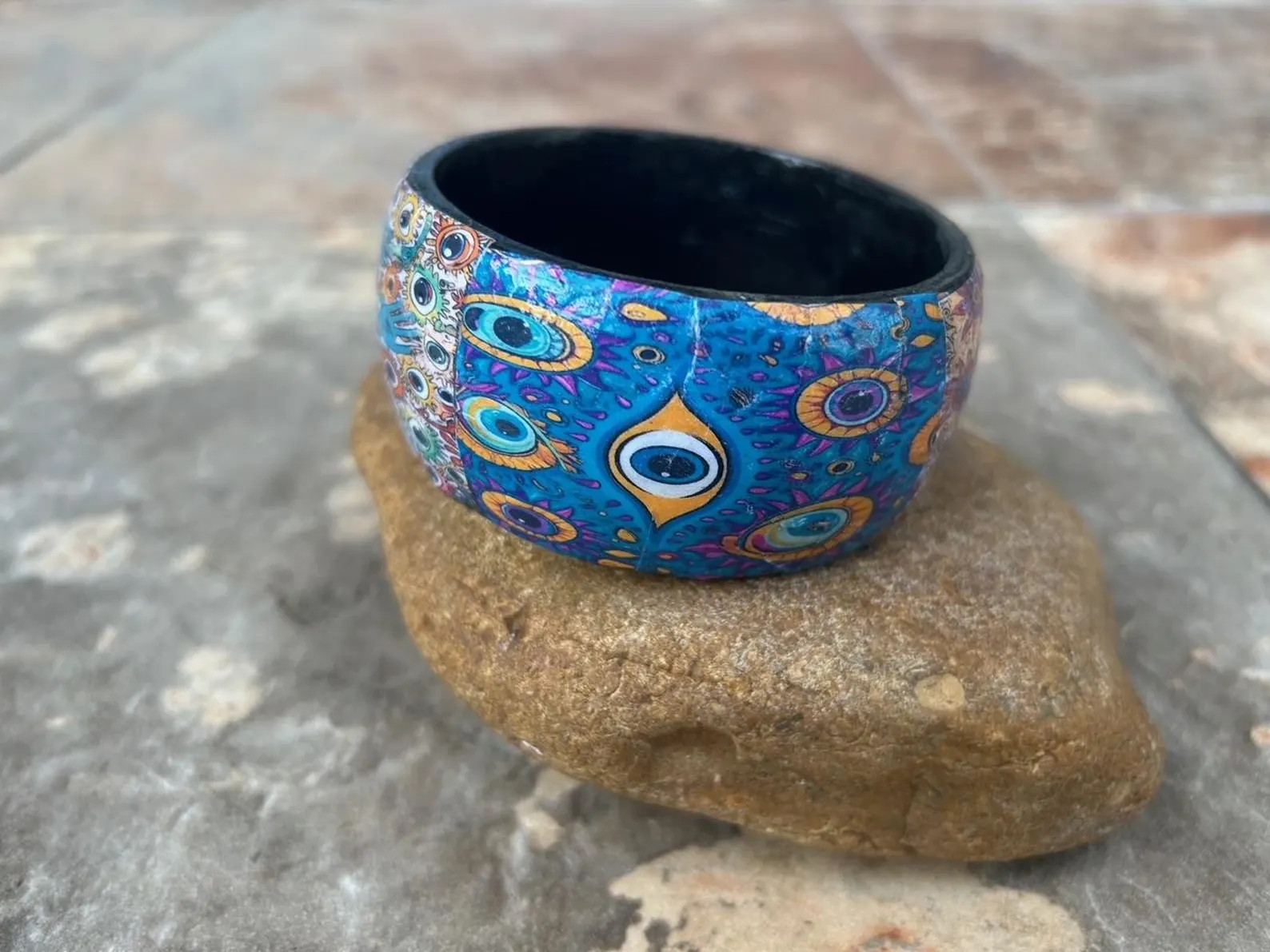 Decoupaged Evil Eye Cuff, Mati Protection Jewelry, Turkish Greek Culture