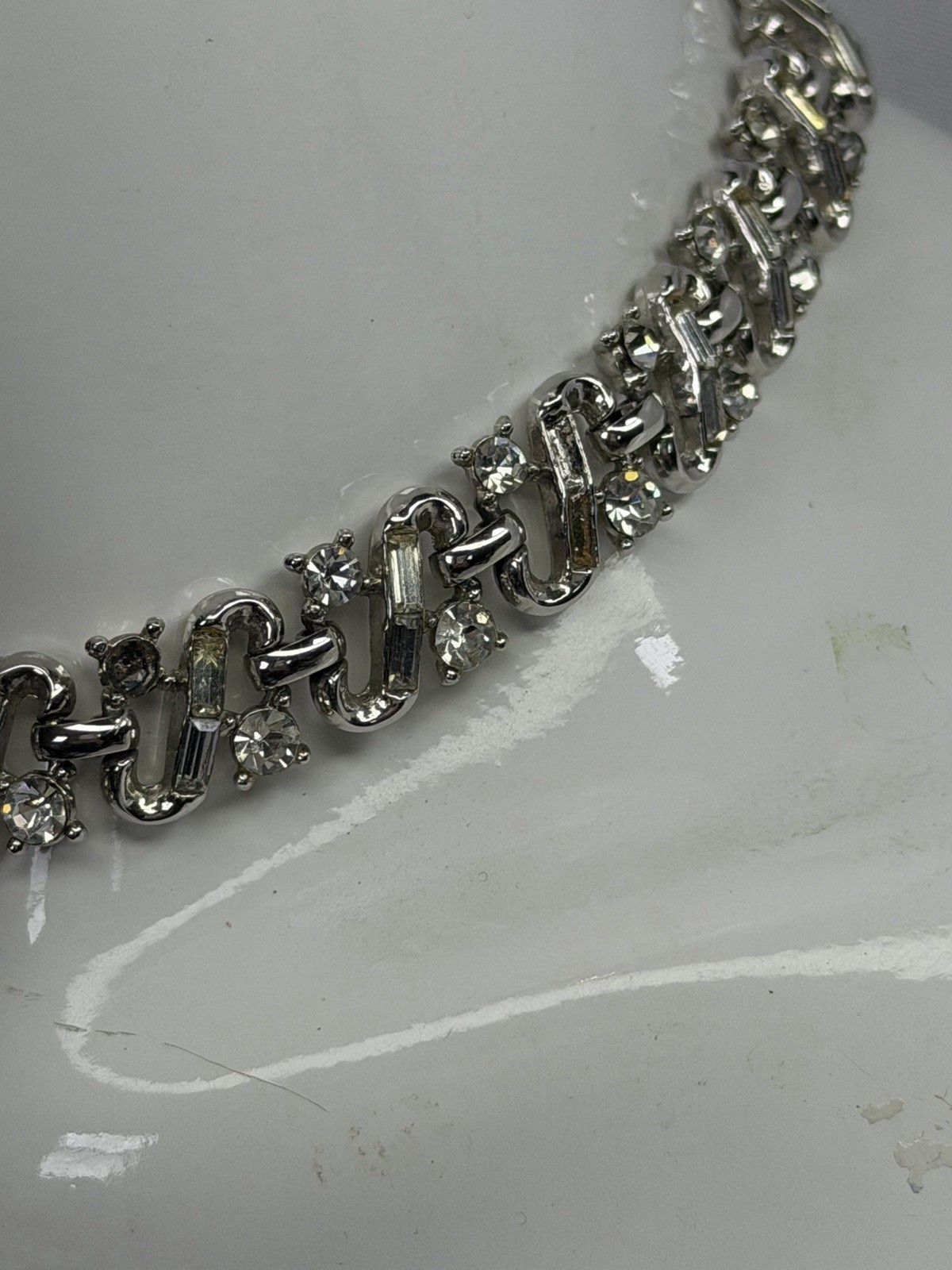 Trifari Silver Tone Clear Crystal Rhinestone Link Choker Necklace Signed