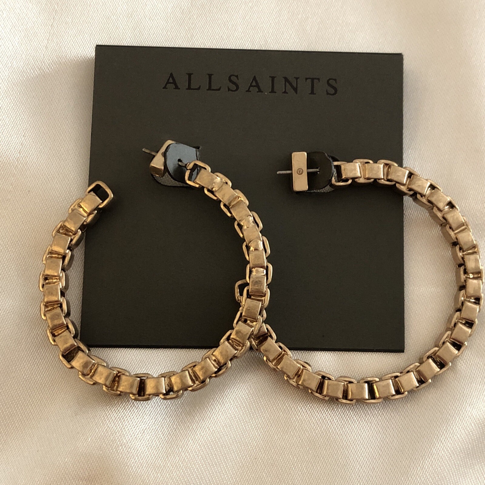 All Saints Gold Tone Large Chain C-Shaped Hoop Earrings NWT