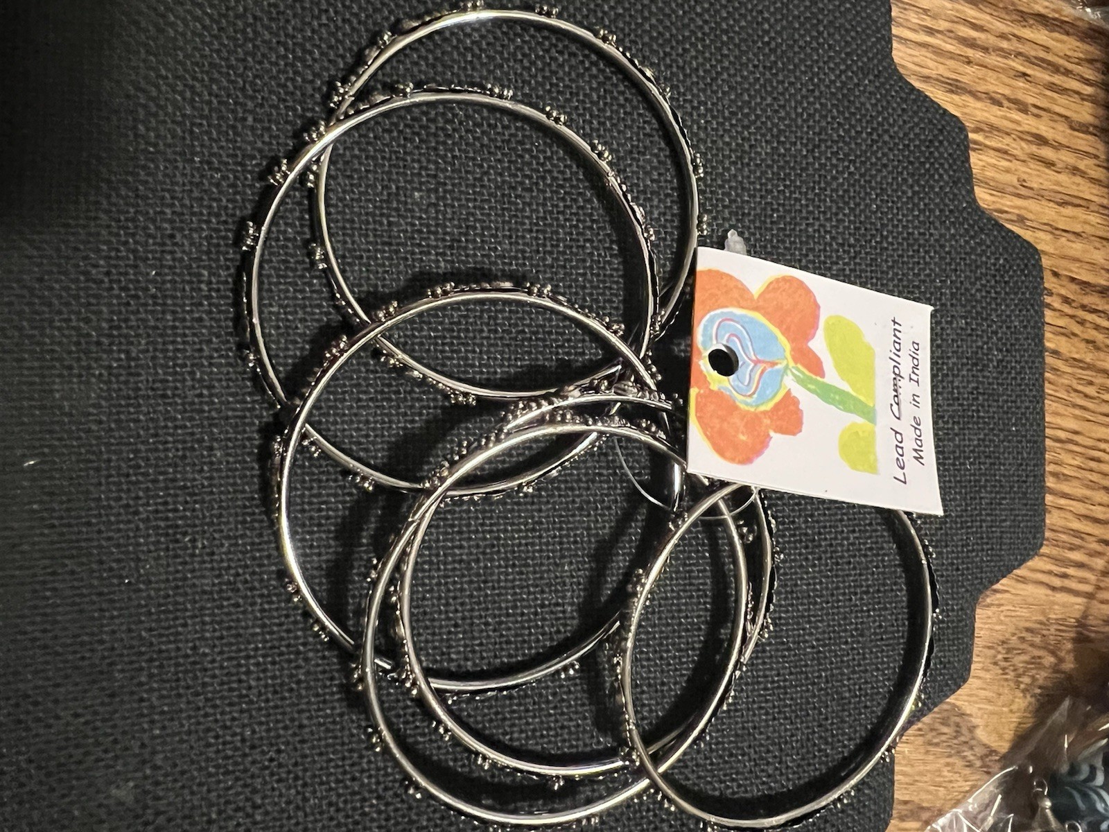 Antika Lead compliant India 6 stackable gunmetal daisy embellish bracelet 8 1/4”