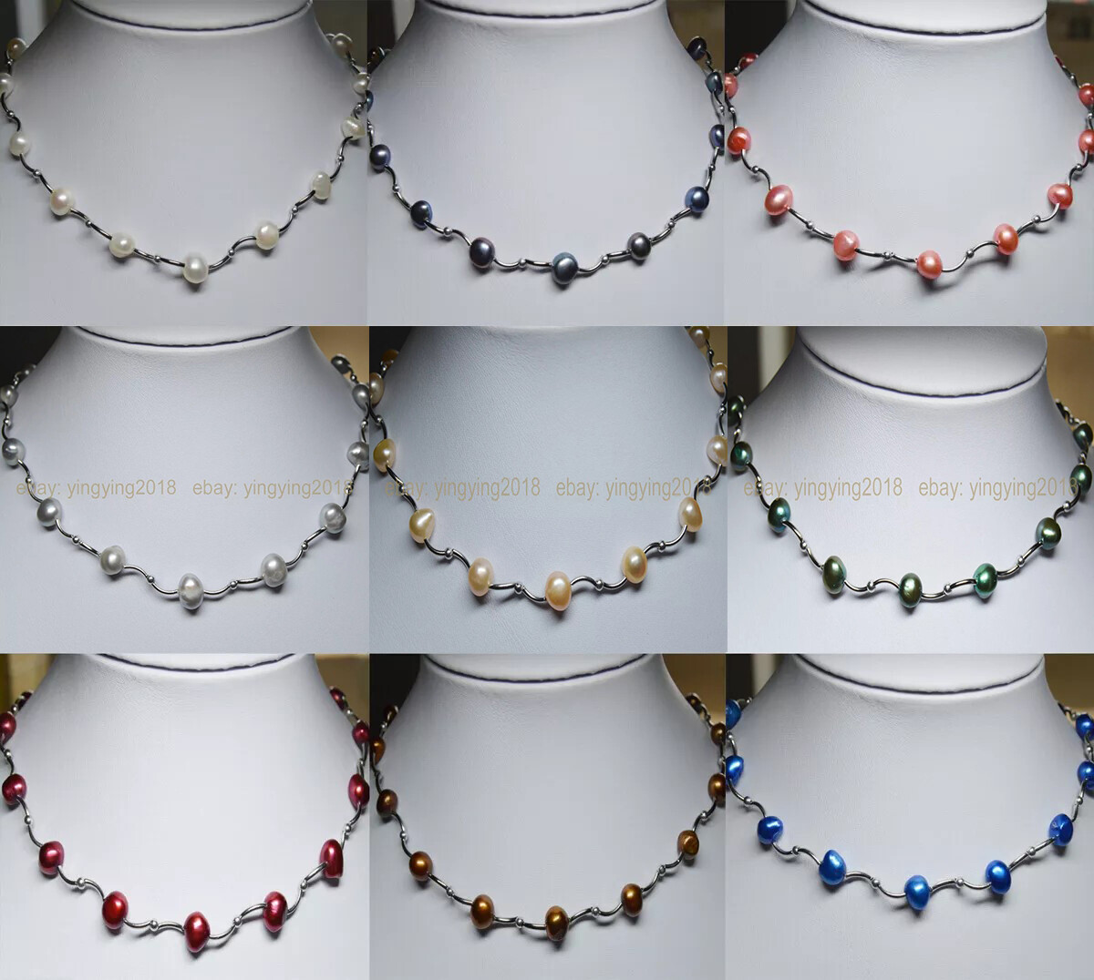 Real Natural 8-9mm Multicolor Baroque Freshwater Pearl Necklaces 16”