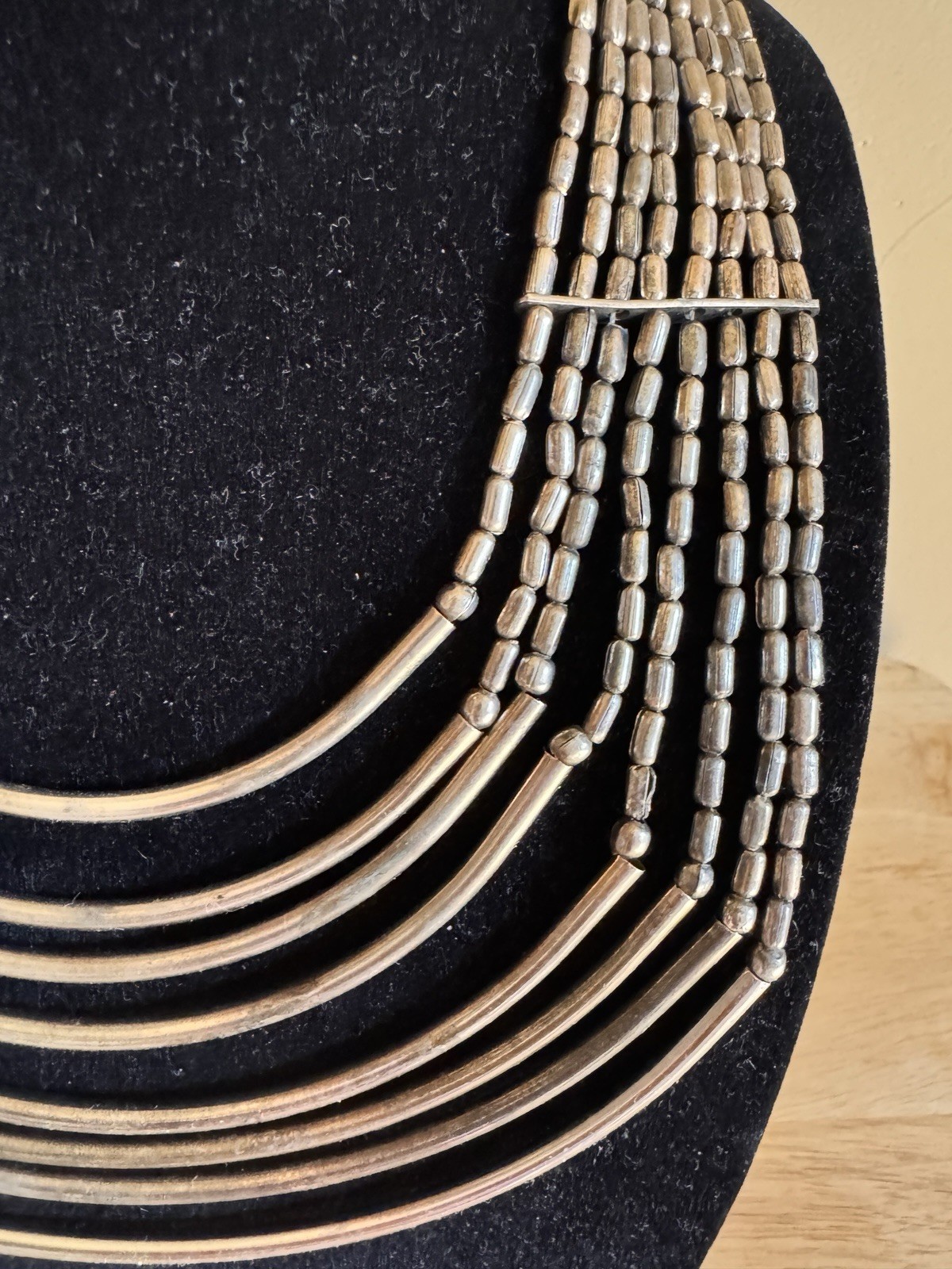 Vantage Silver Multi-Strand Statement Ball Bead Chain Necklace Hook Closure
