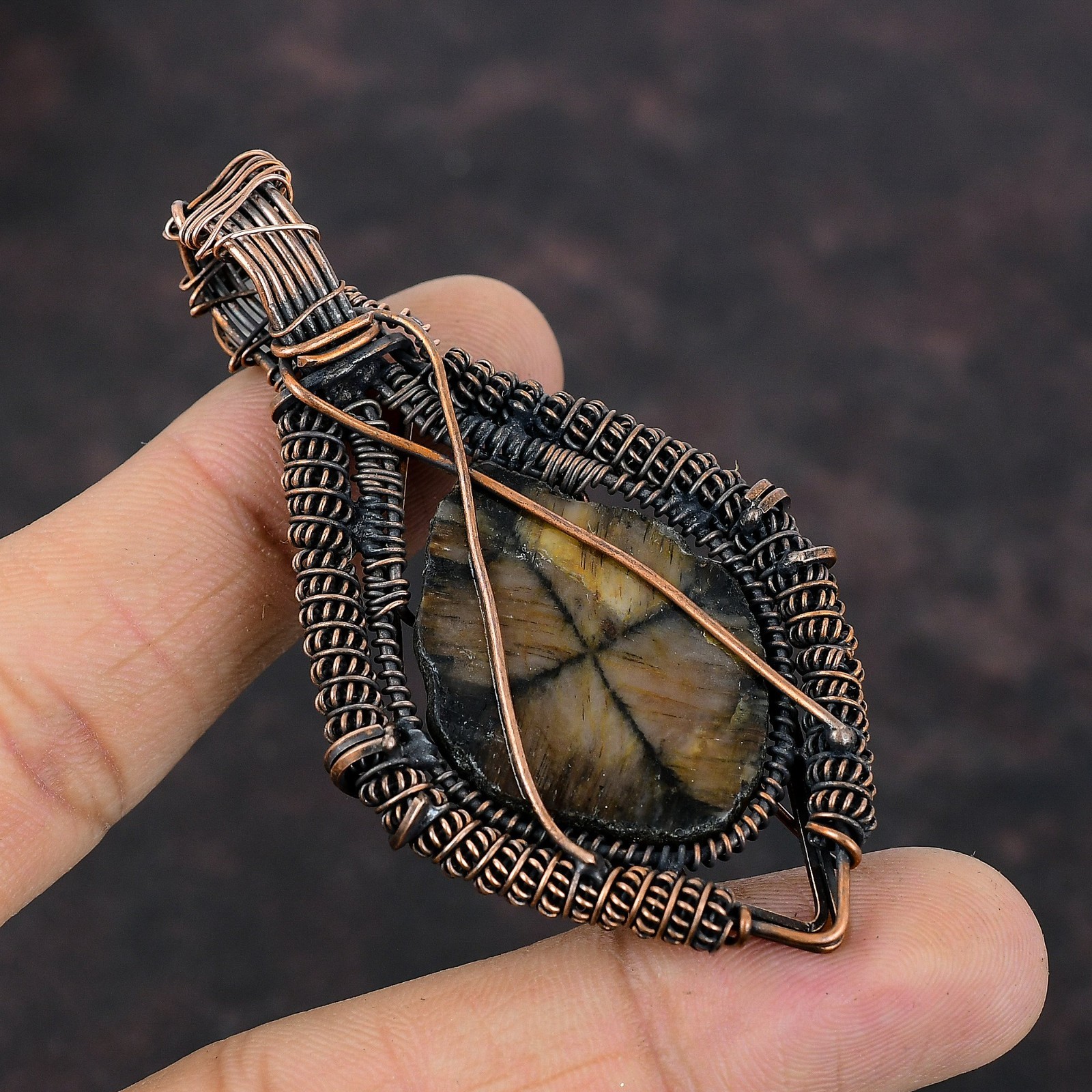 Copper Chiastolite Gemstone Rainbow Moonstone Wife Wire Wrapped Pendant Jewelry