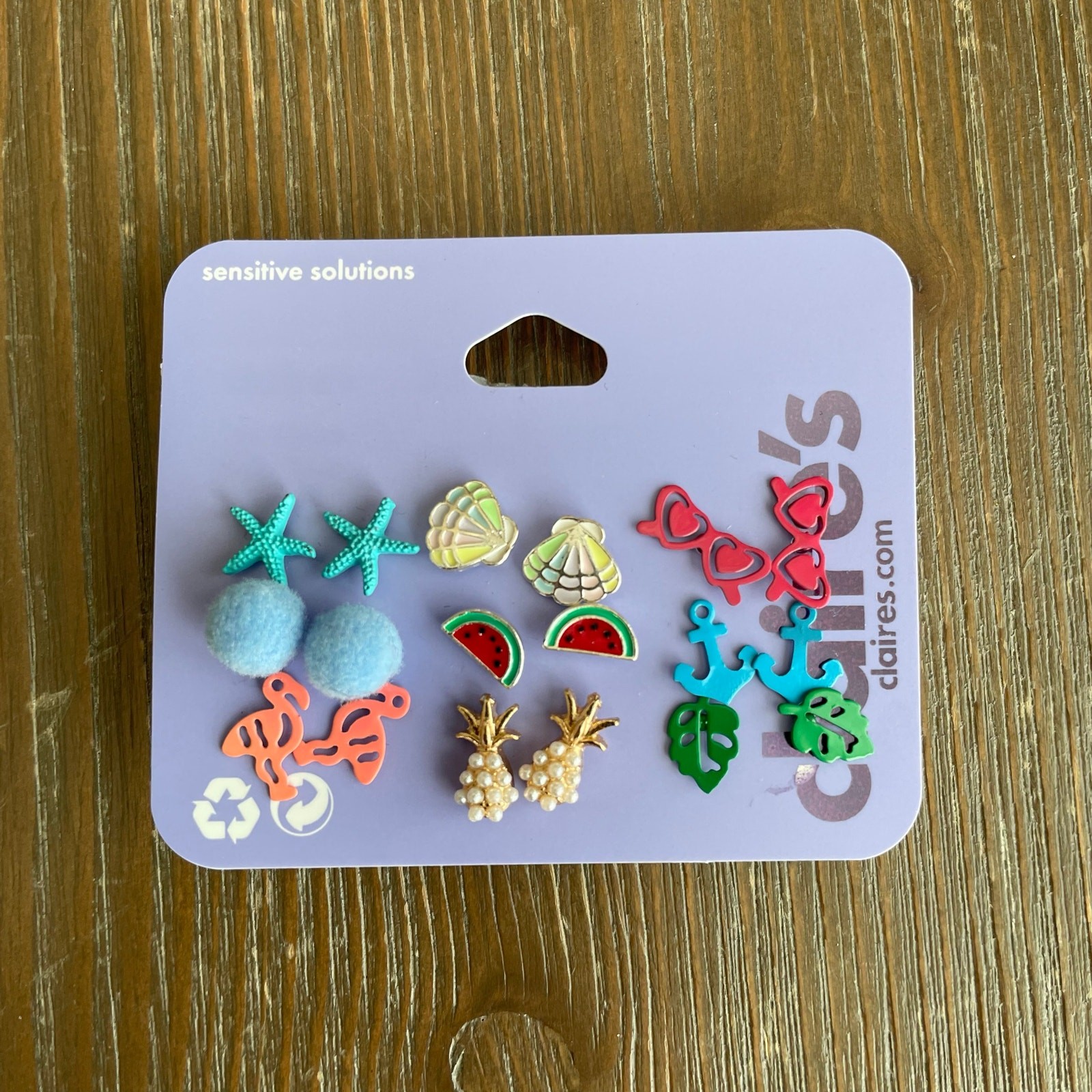 Claire’s Summer Earring Set of 9 Pairs Beach, Seashells, Flamingo, Nautical NEW