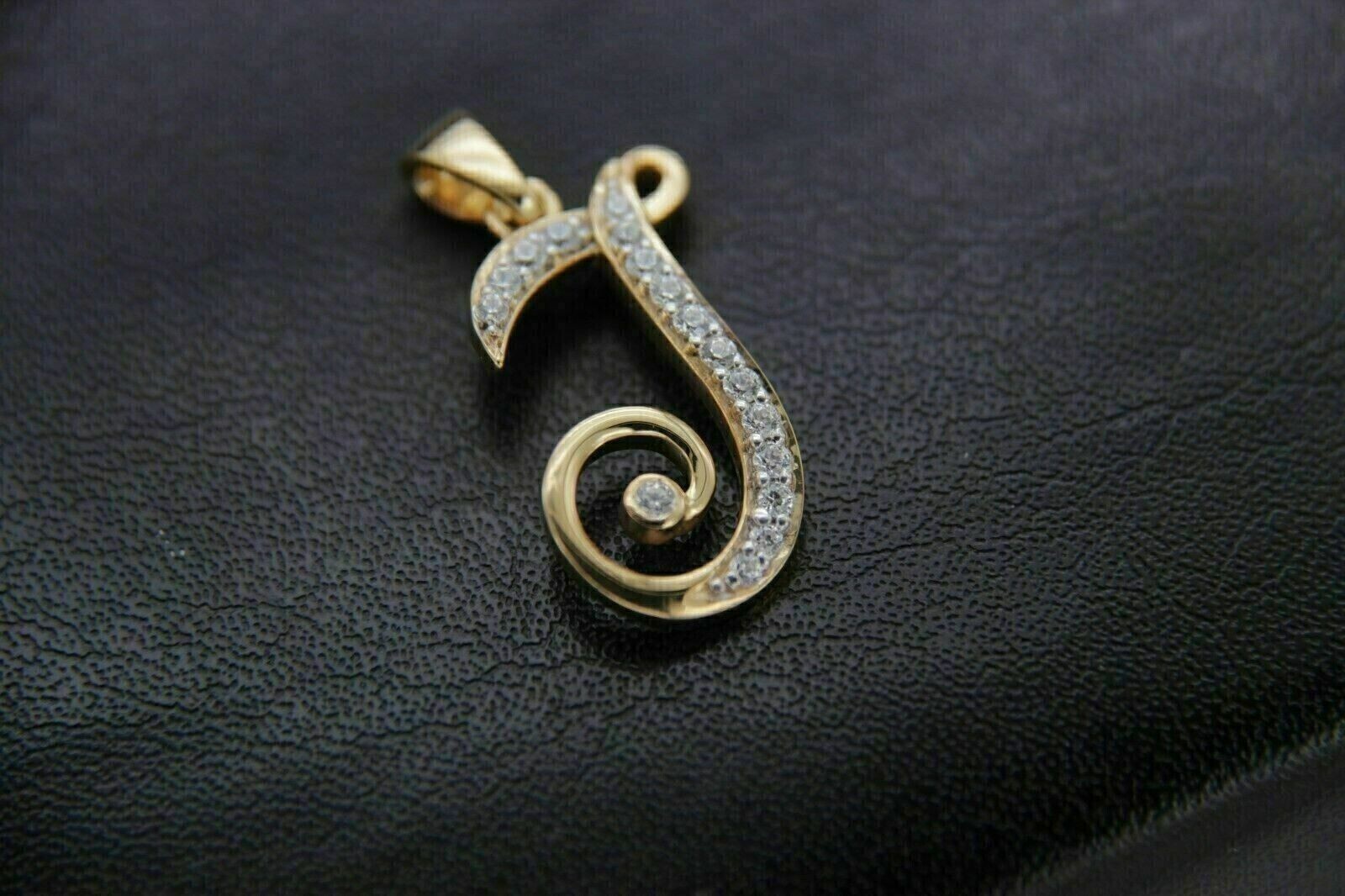 0.25Ct Round Real Moissanite “J” Initial Small Pendant 14k Yellow Gold Plated