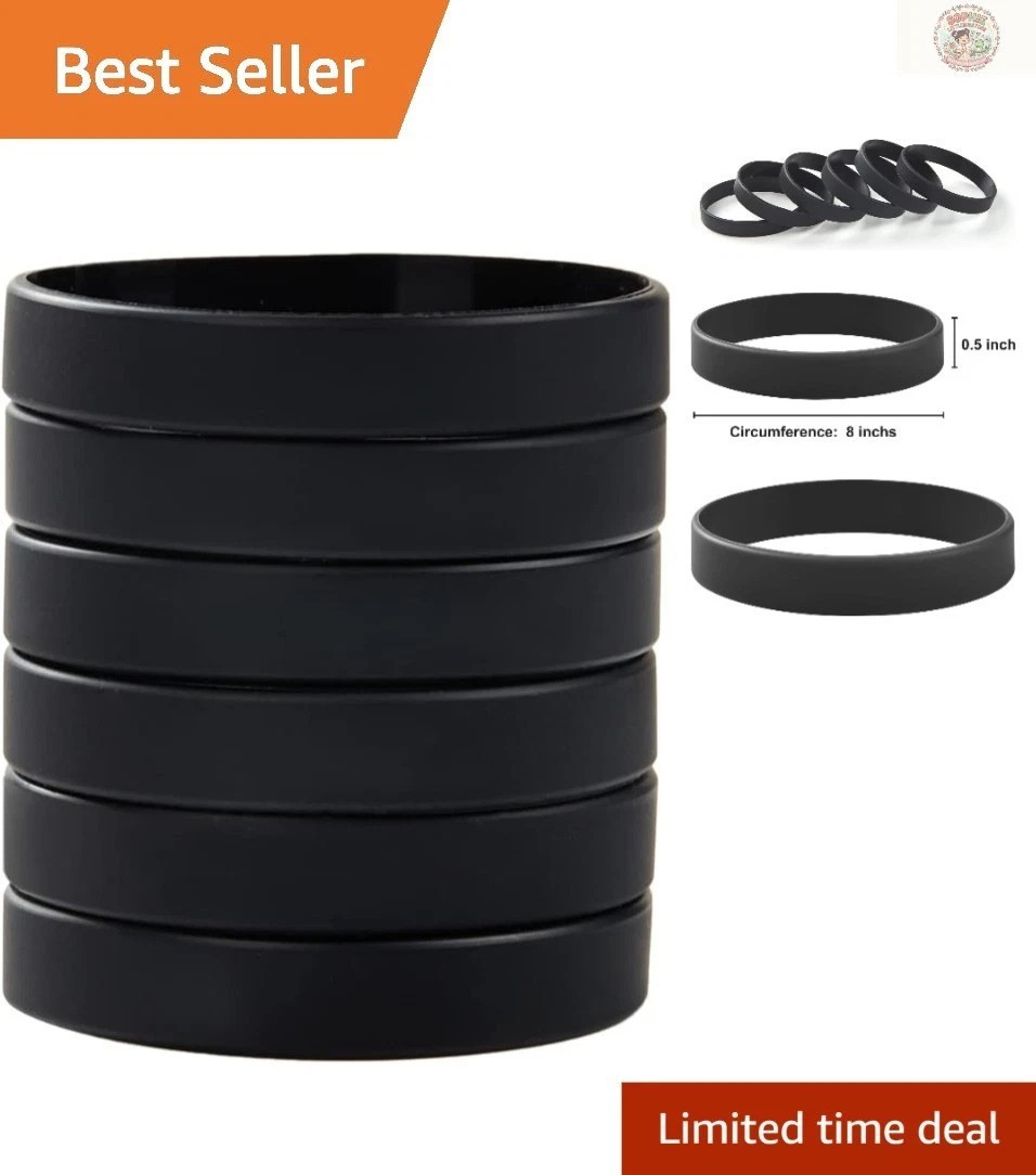 Versatile 6-Piece Black Silicone Wristbands – Ideal for Parties, Sports & Gifts