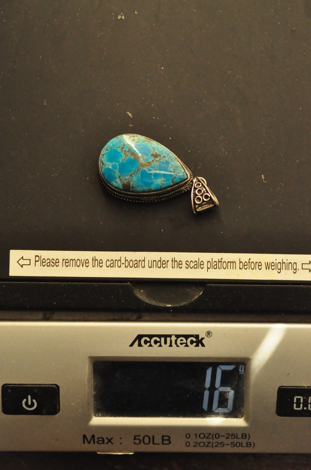 Unique Vintage Sterling Silver Turquoise Teardrop Pendant – 2″, 16g, Ornate 925