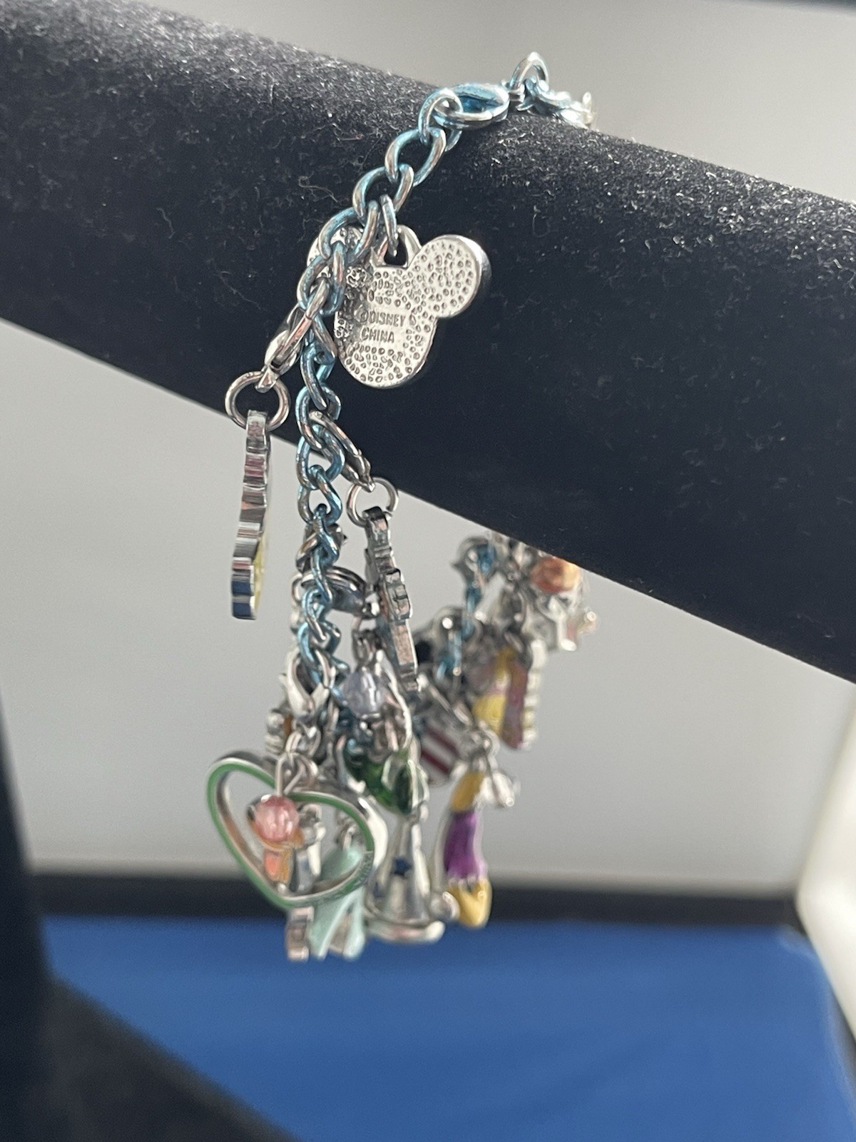 Disney World Blue Chain Charm Bracelet China Mickey Souvenir Gift Minnie