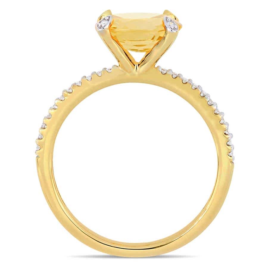AMOUR 1 5/8 CT TGW Oval-cut Citrine and 1/10 CT TW Diamond Ring In 10K Yellow