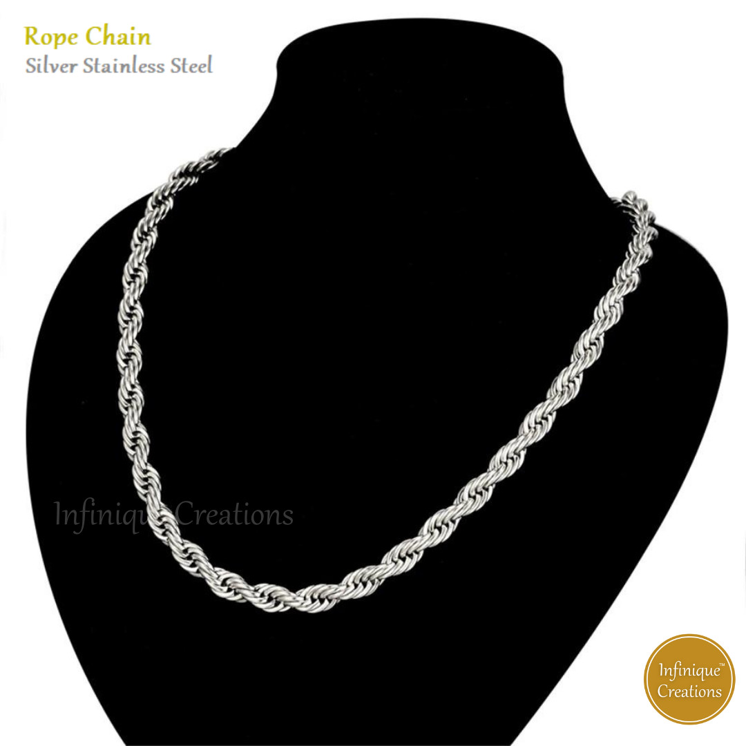 Stainless Steel Silver Rope Chain Bracelet Necklace Men Women 2mm to 8mm