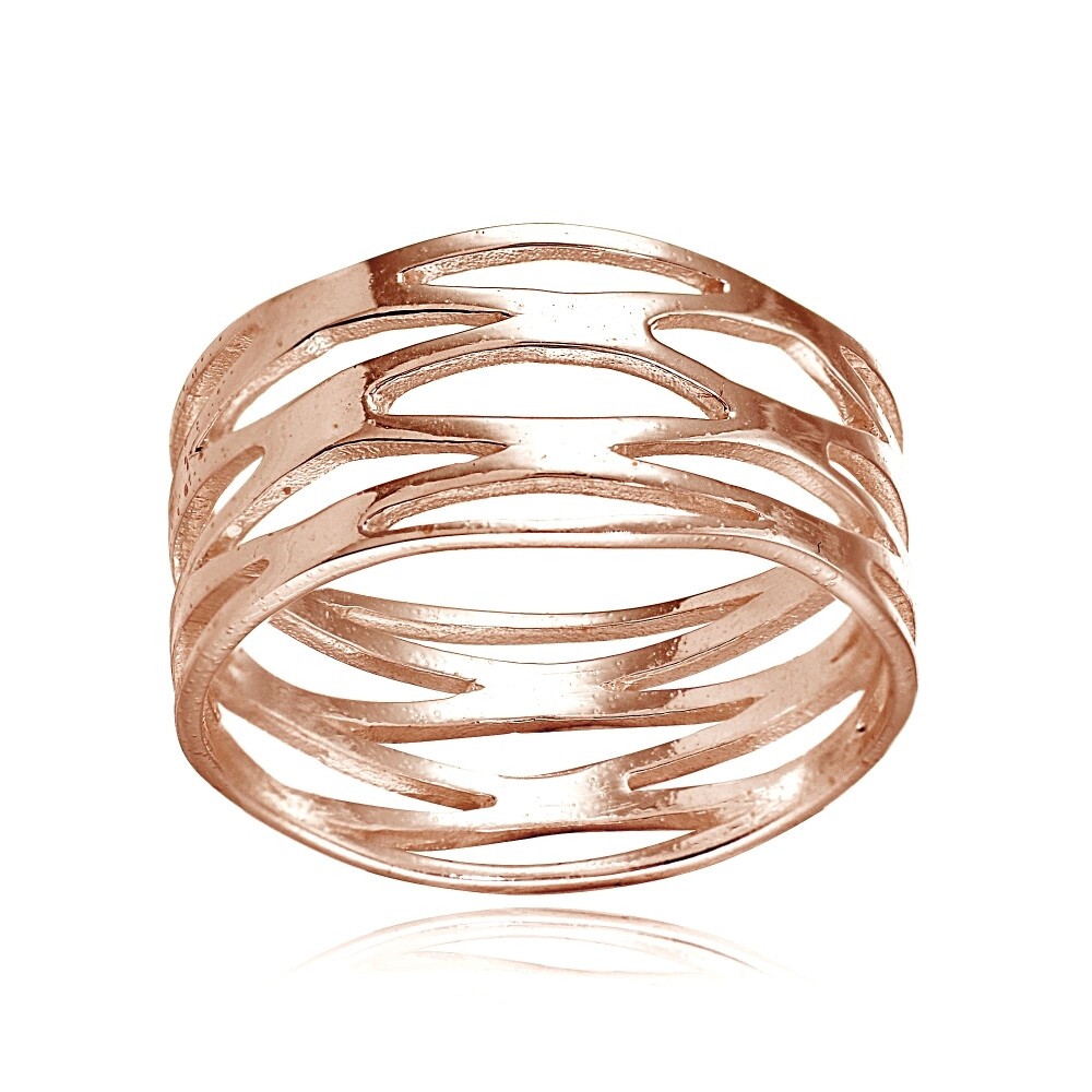 Rose Gold Flashed Sterling Silver High Polished Multi Wrap Band Ring, Size 8