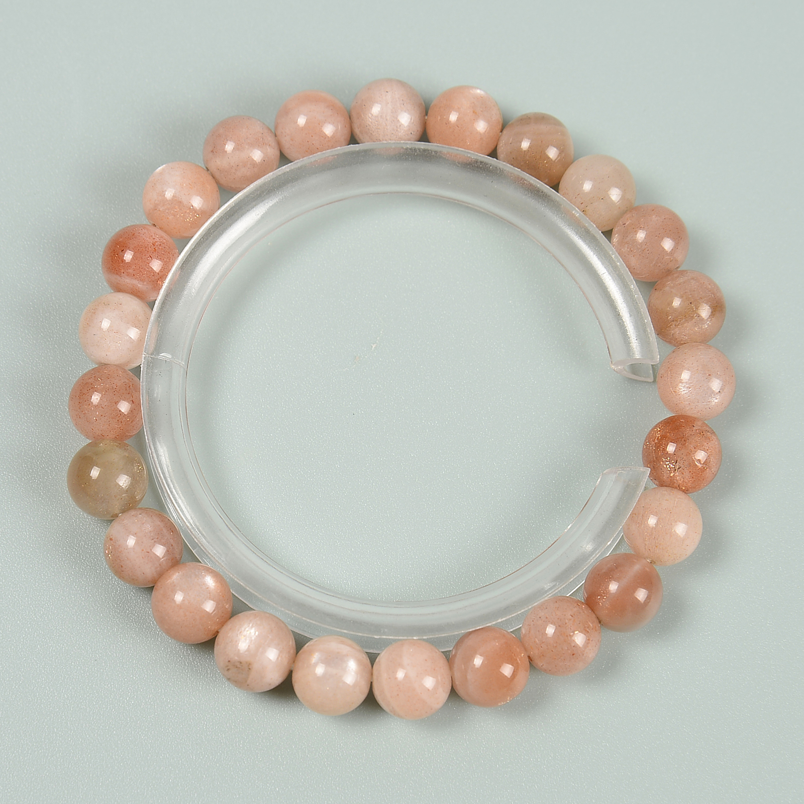 Peach Moonstone Smooth Round Beaded Bracelet Size 6mm 8mm 10mm 7.5” Length