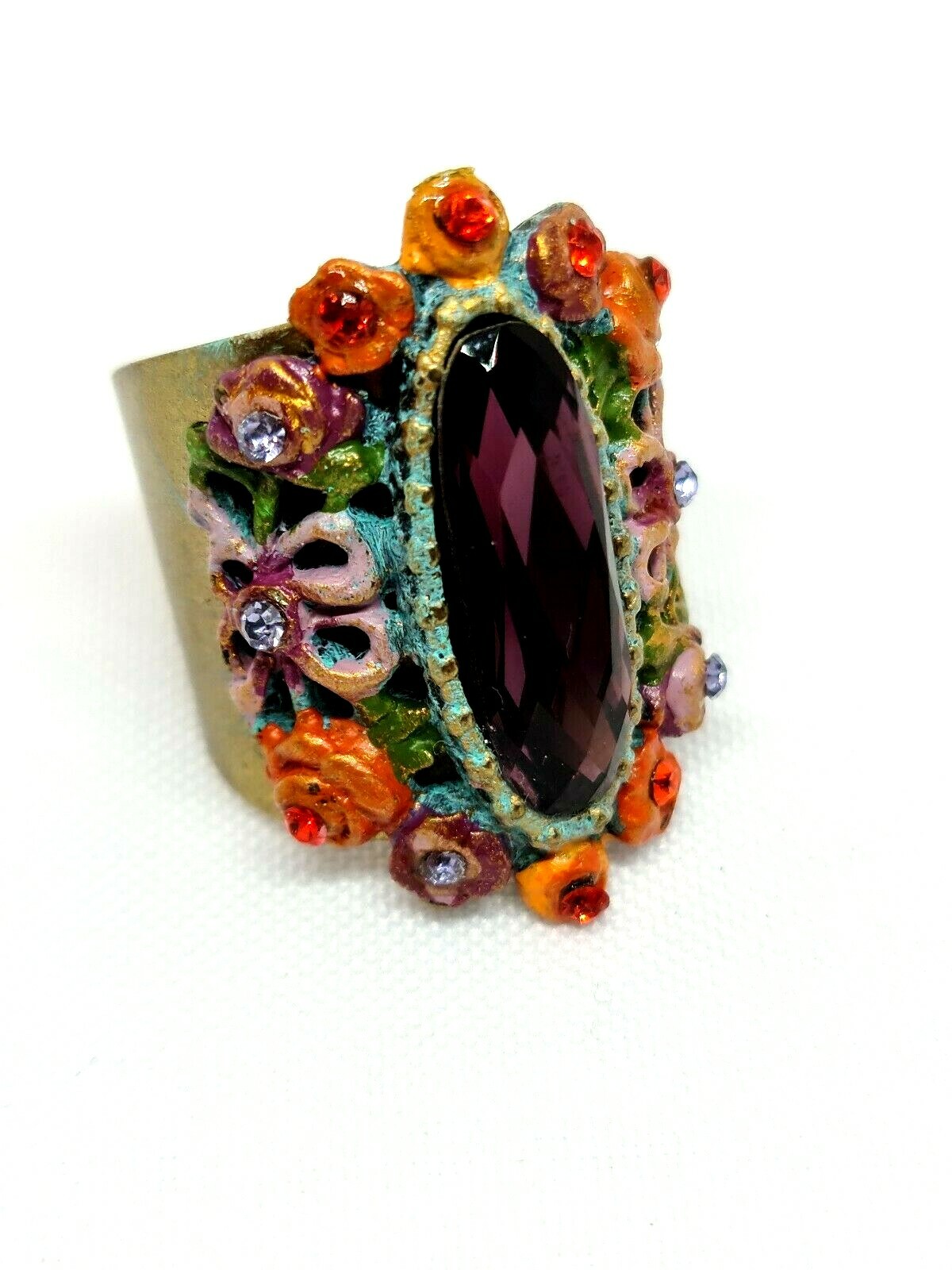 Lovey Large Ring Framed With Colorful Crystal Stones By Michal Negrin