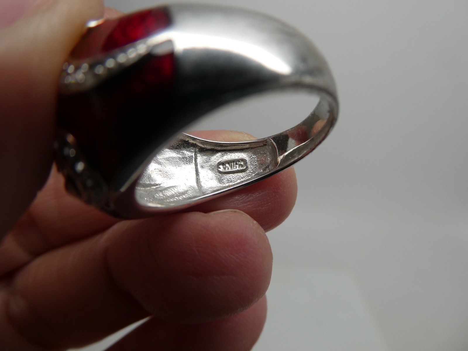Victoria Wieck Dome Red Enamel & CZ Sterling Silver 925 Poppy Flower RING Size 8