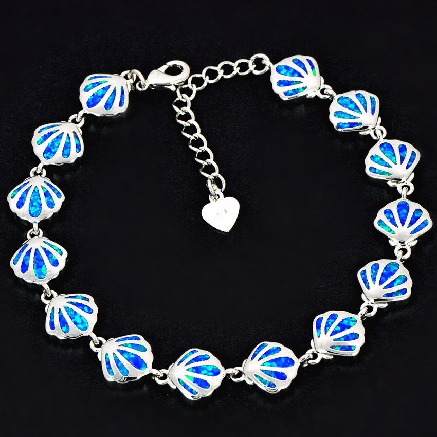 Hawaii Blue Opal Shell Bracelet 925 Sterling Sliver Jewelry For Women Girls