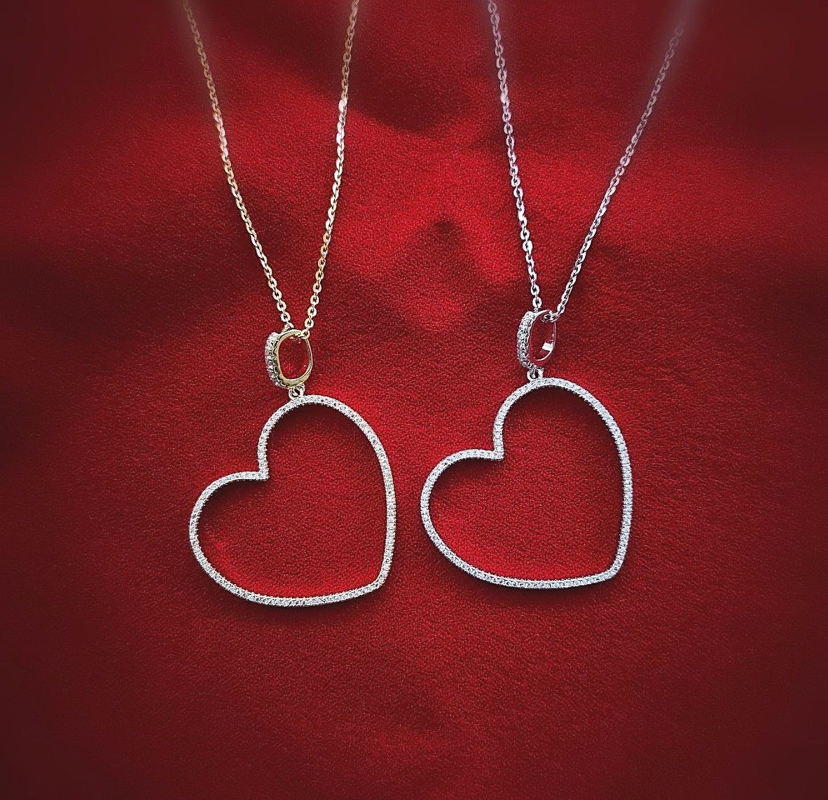 Heart Shape Simulated Diamond Pendant with Chain in 14K White Yellow Gold Finish
