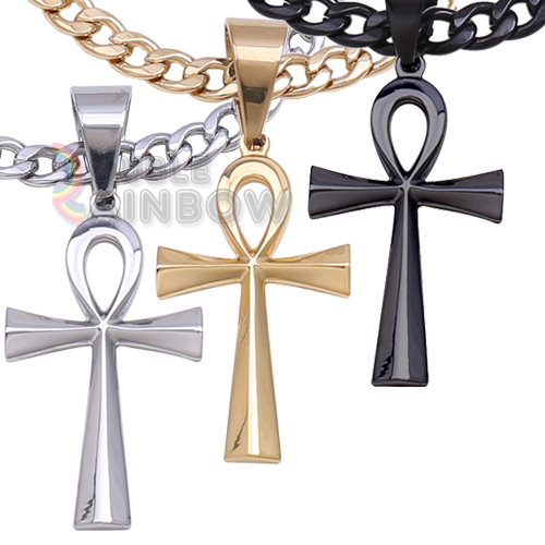 Men’s Stainless Steel Egyptian Ankh Necklace Cross Pendant Cuban 18-36″Chain*P47