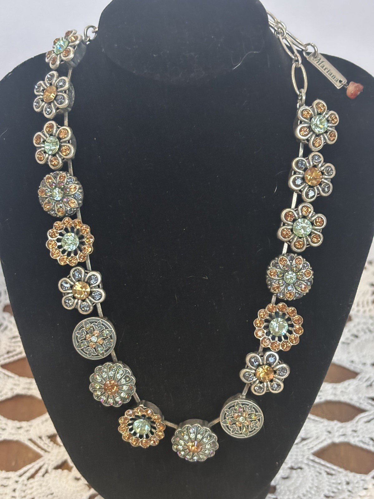 Mariana Necklace Austrian Crystal Choker Warm Fall Tones Silver Plate