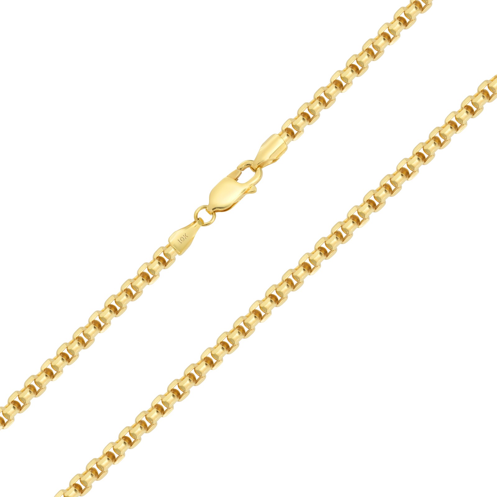 10K Yellow Gold 1.5mm-3.5mm Venetian Round Box Chain Necklace Men Women 16″- 30″