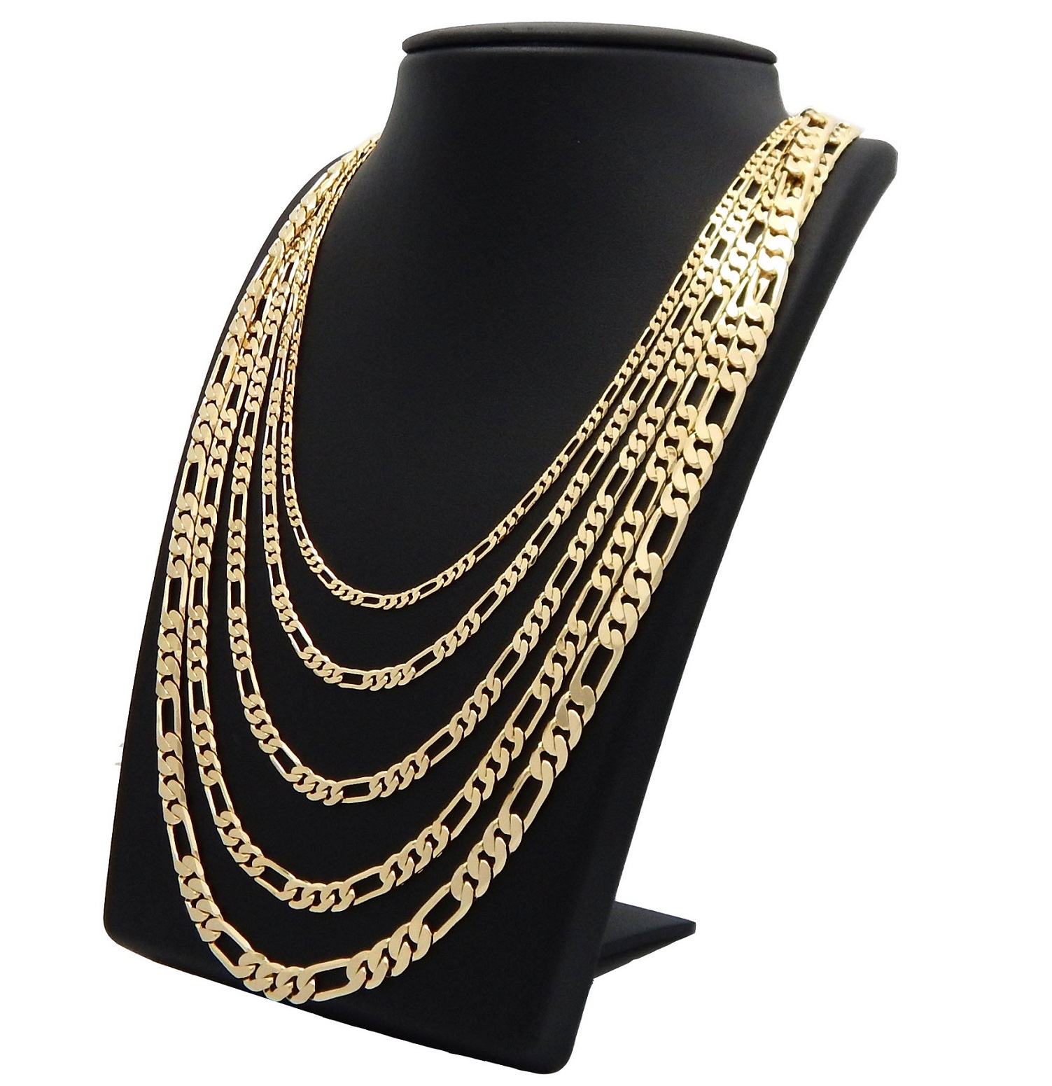 Men italian Figaro link Chain 14k Gold Plated 3mm to 7mm 18″ 20″ 24″ 30 Necklace