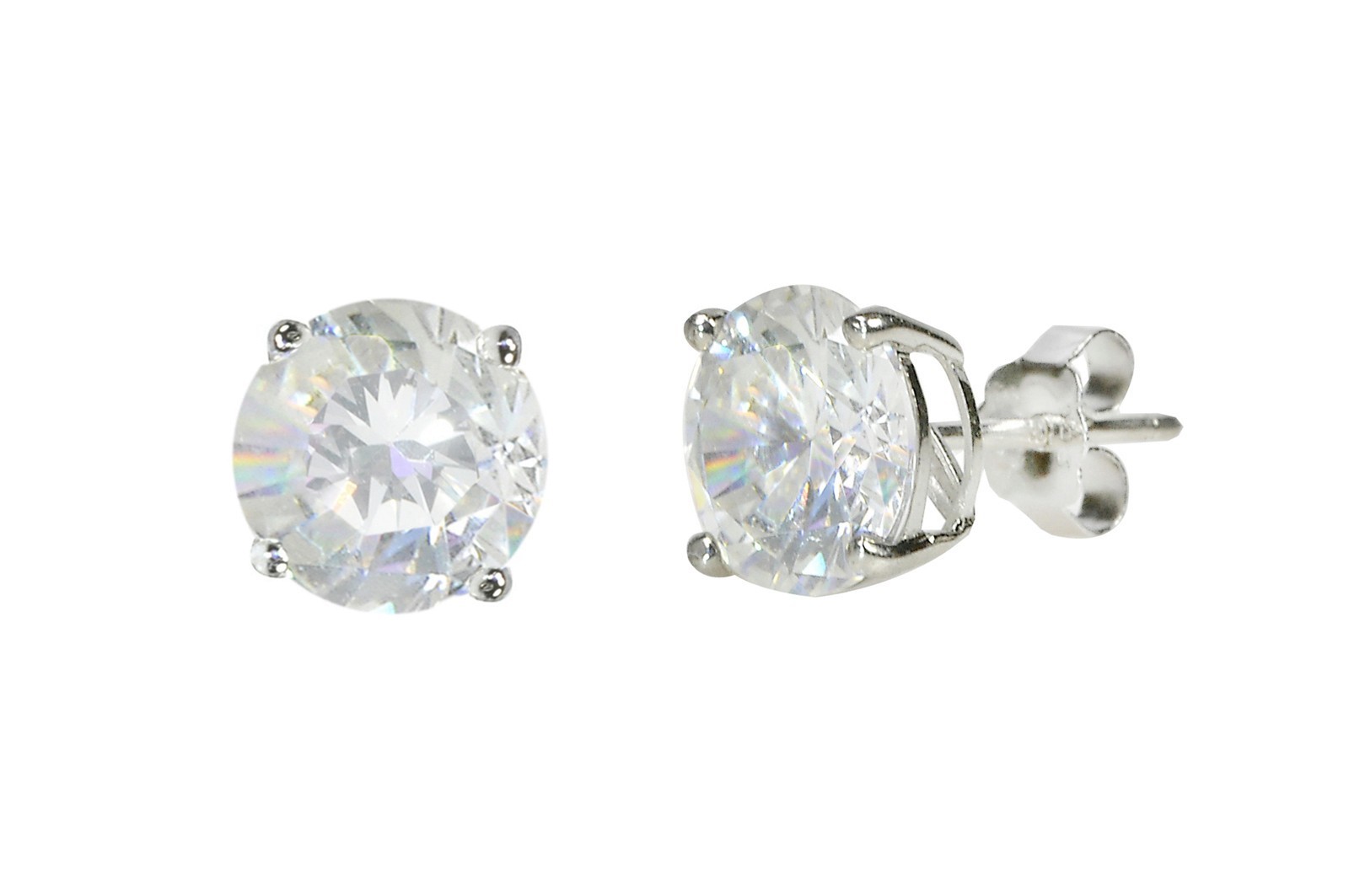 Sterling Silver 925 Round CZ Stud Earrings Clear Basket Set 2mm-10mm