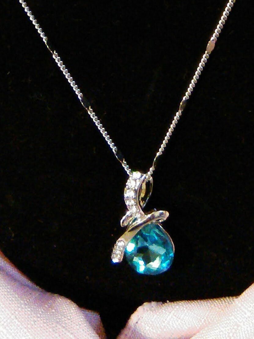 Princess Ice Platinum Plated Blue Teardrop Necklace