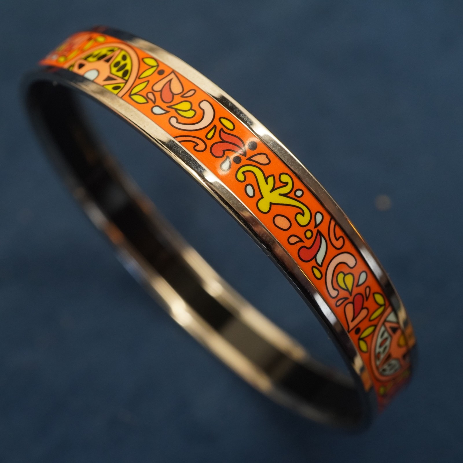 Hermès Palladium Plated Printed Enamel Narrow Bangle, Sz GM – Free Shipping USA