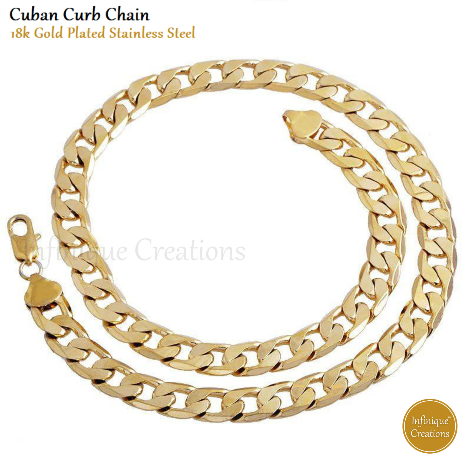 Stainless Steel Cuban Curb Chain 18K Gold Plated 7-38″ Women Bracelet Necklace