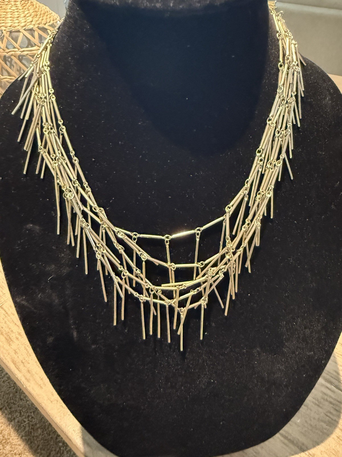 J Crew Five Gold Tone Multi Layer Spiky Nails Statement Necklace