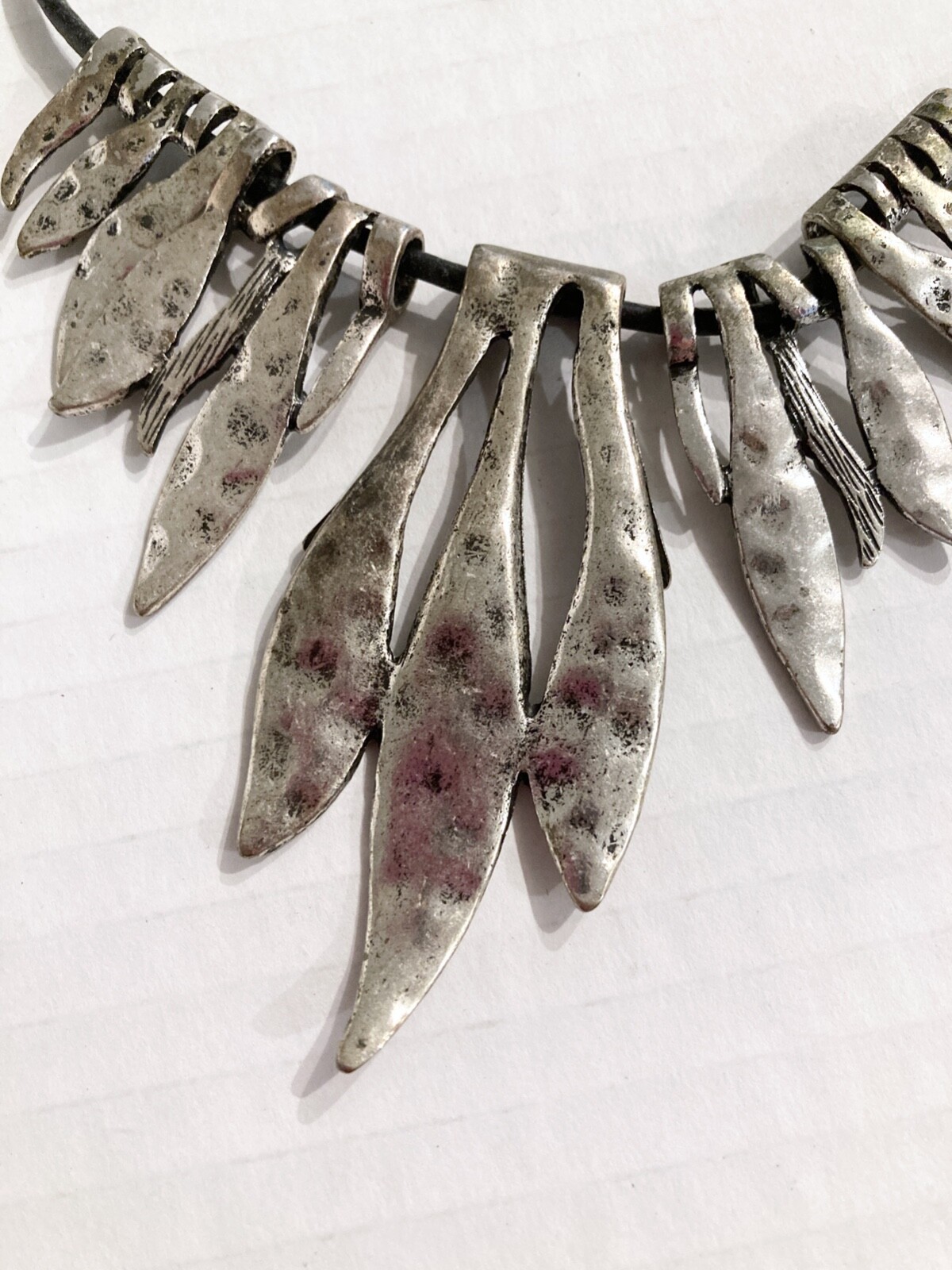 Retro Brutalist Bib Necklace Boho Silver Tone Fun Summer Hippie Pendant Festival