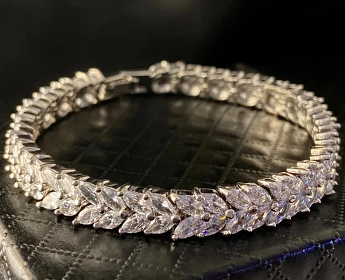 19 CTW Marquise Simulated Diamond Tennis Bracelet White Gold Plated Bridal Gift