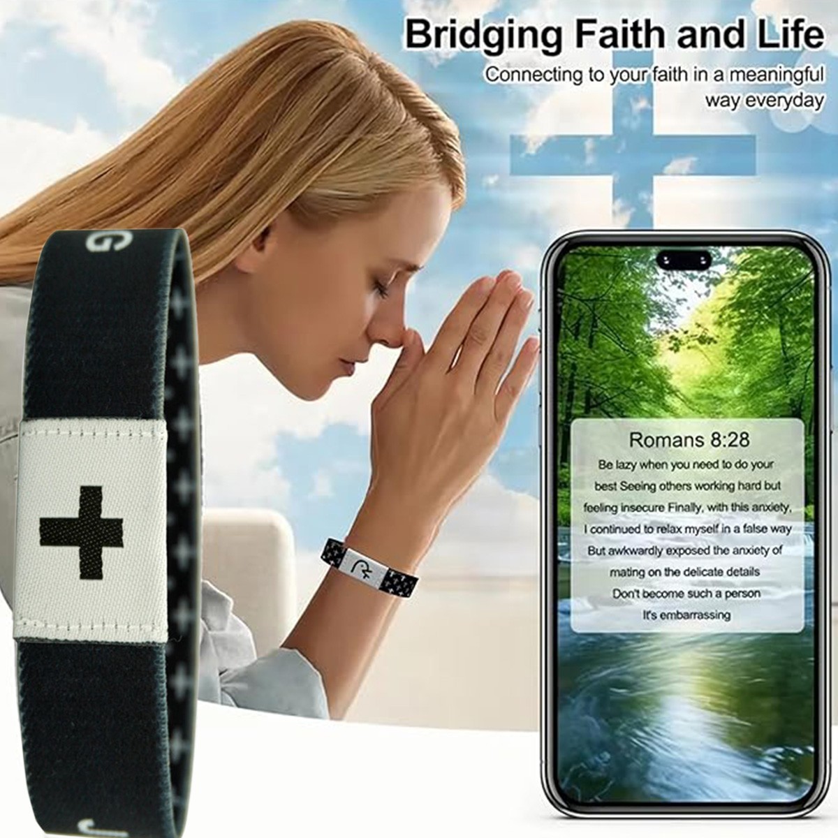 Wearable Bible Bracelet Daily Bracelet With NFC ，Daily Bible Verse Bracelet-1Pc