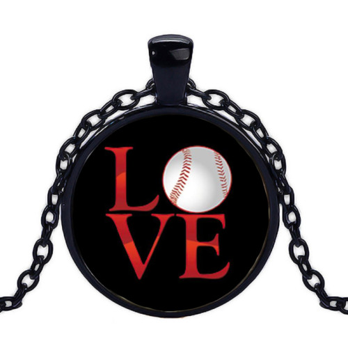 BASEBALL LOVE SPORTS LEAGUE BALL GAME BLACK pendant 20″ necklace men female