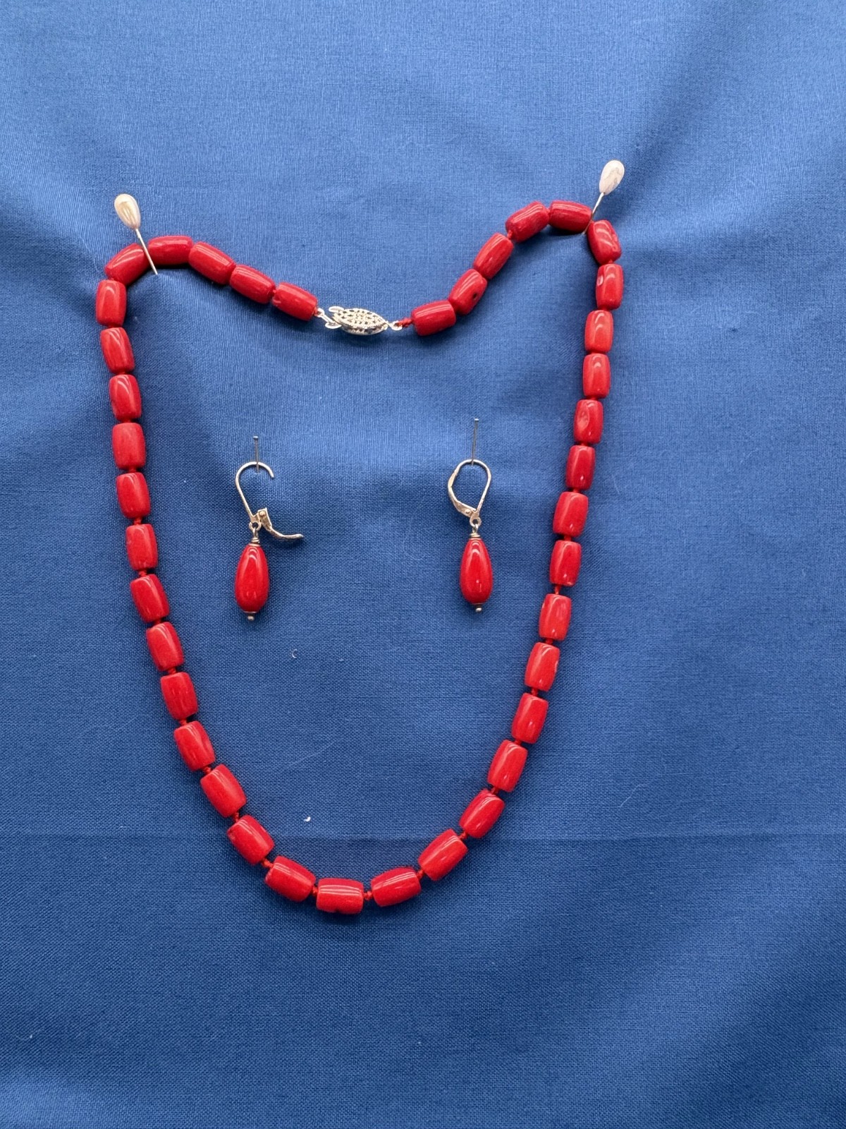 Red Coral Bead Necklace and Earring Set