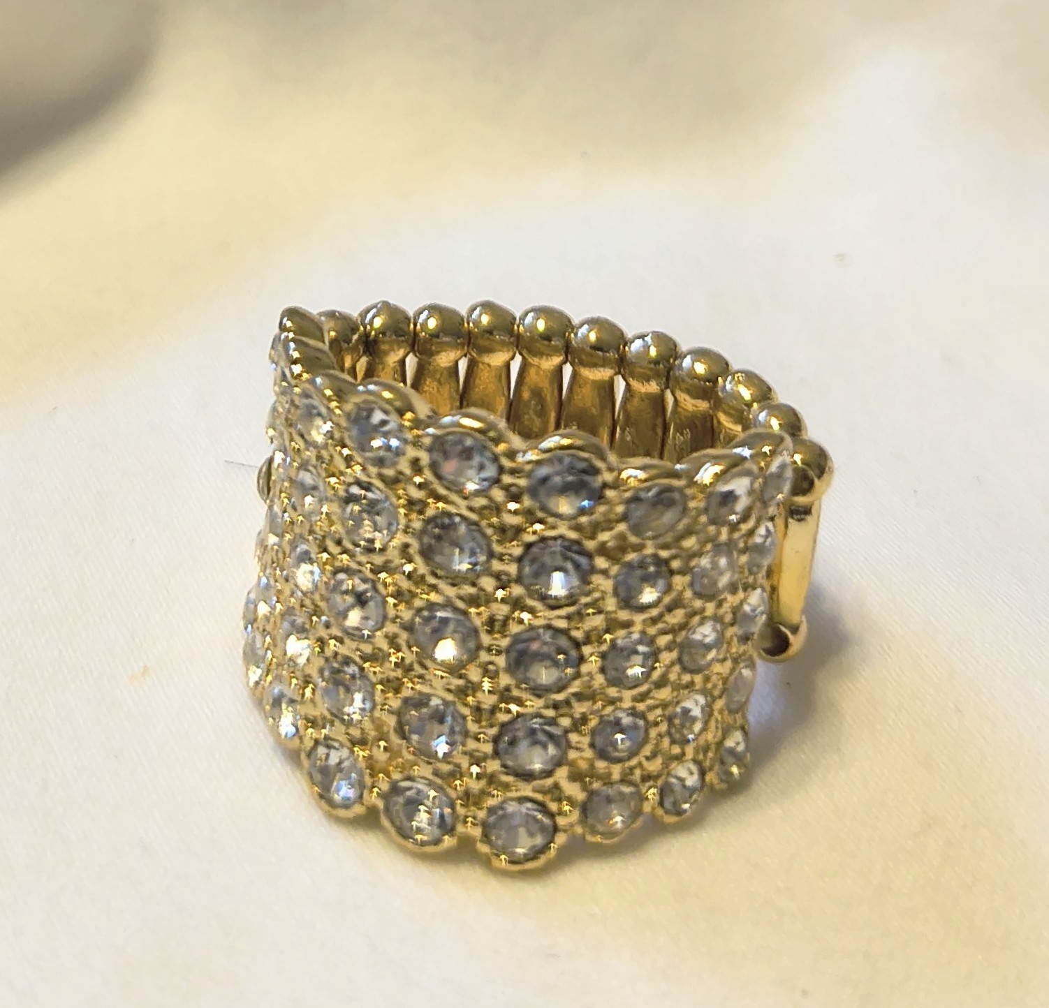 Rhinestone & Gold Tone Stretch Fashion Ring Fairy Fantasy Princess Crown
