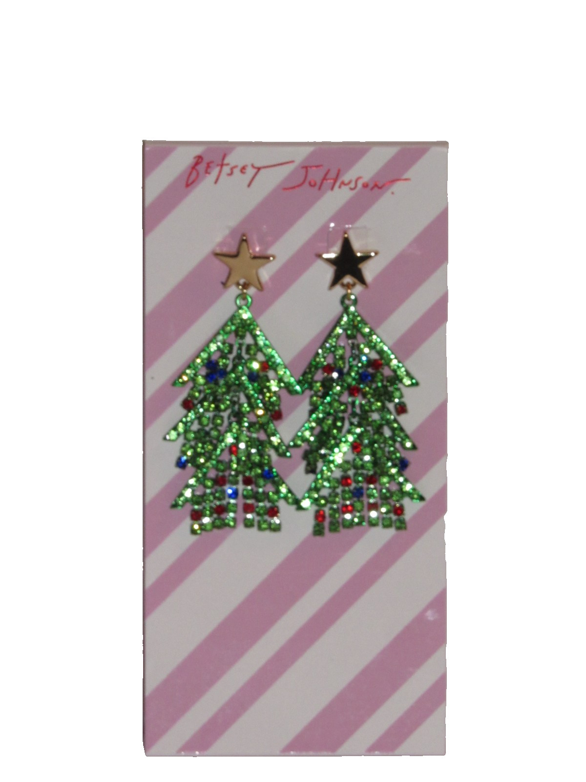 BETSEY JOHNSON Crystal Embellished Christmas Tree Drop Earrings Holiday NWT $78
