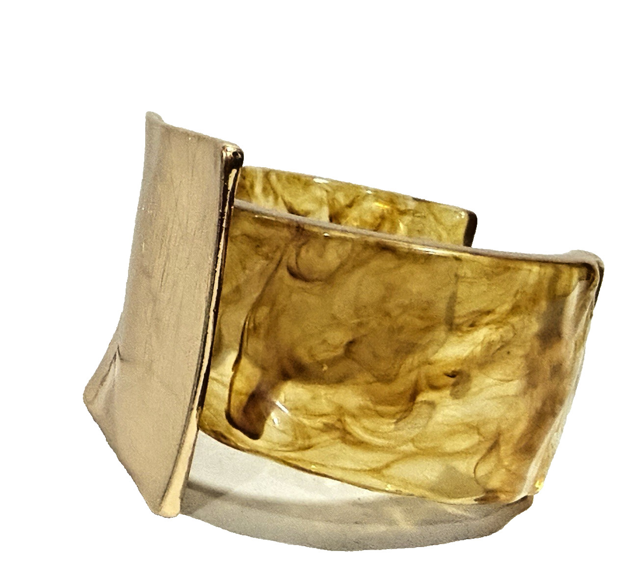 Chunky Brown Swirl Acrylic Brushed Gold Tone Metal Cuff Bracelet Statement