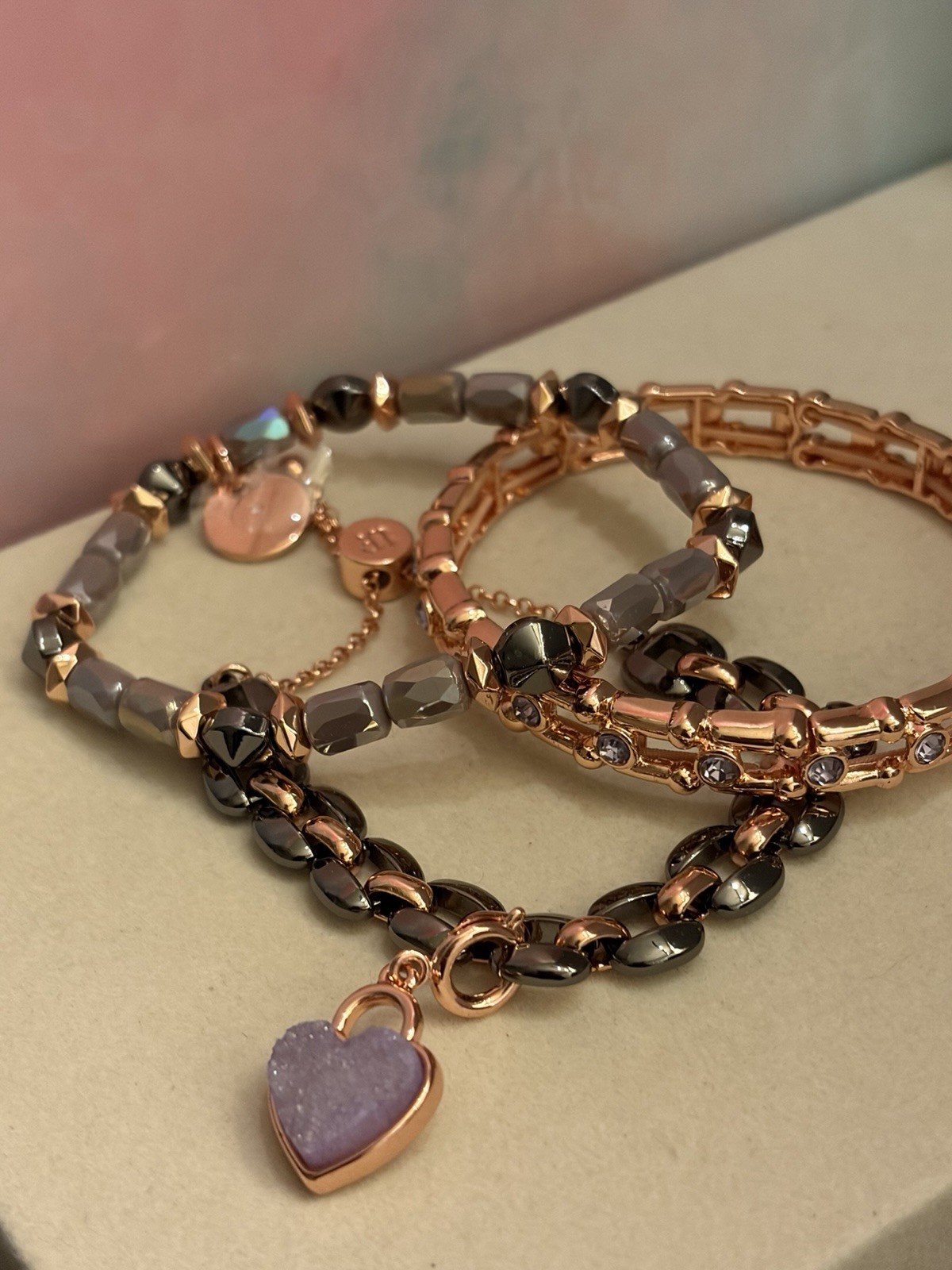 Bomb Party Spring Stack ST59594 You’ve Stolen My Heart Genuine Druzy RG & Hema