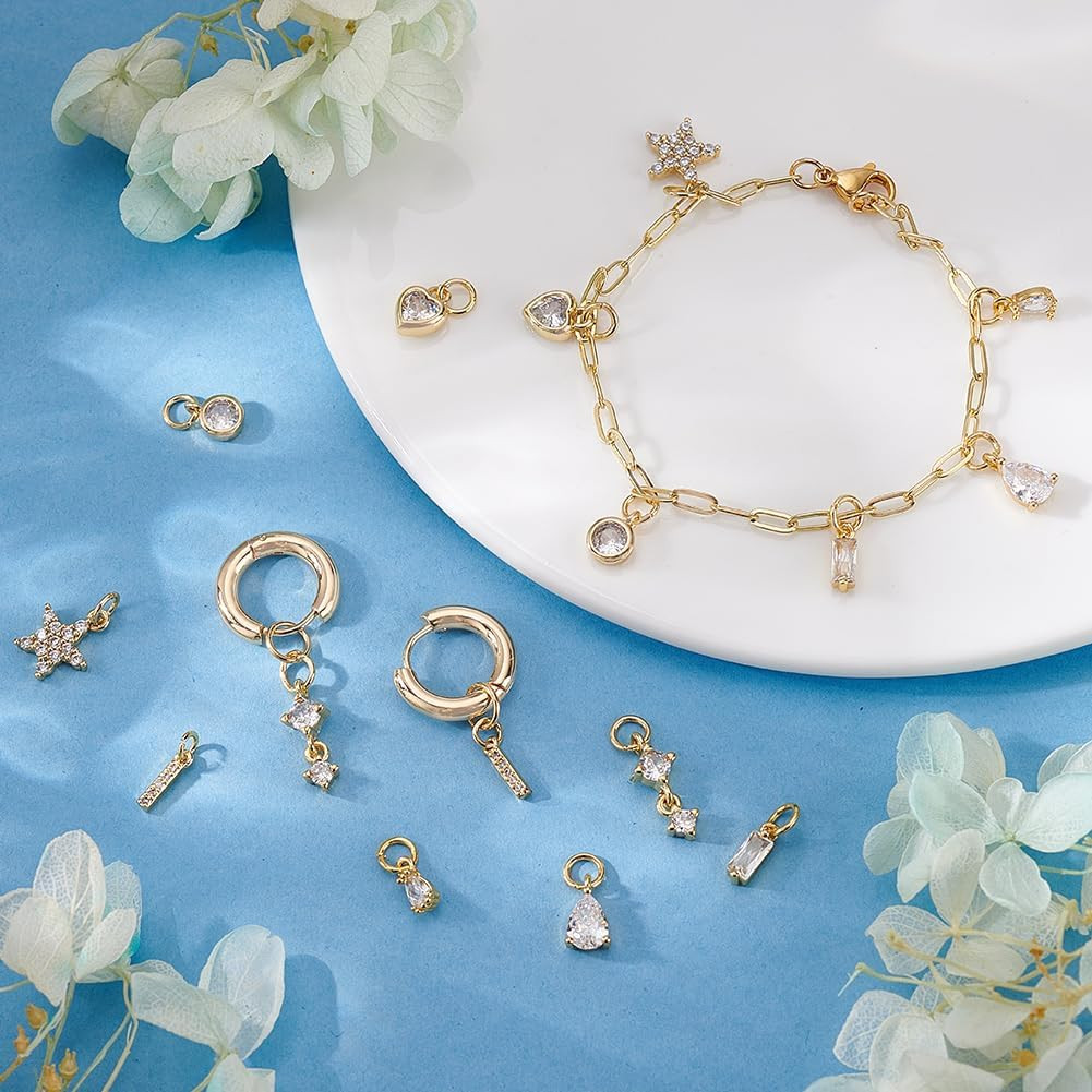 PH Pandahall 9 Pairs 18K Gold Plated Huggie Earrings and Charm Set for Women Gol