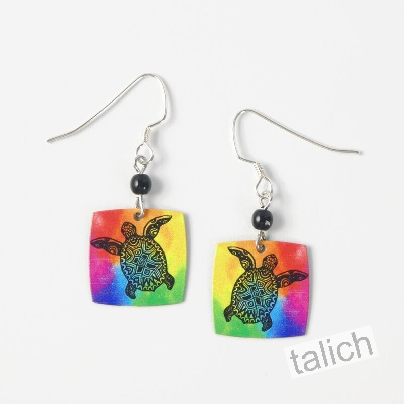 Lemon Tree Rainbow Sea Turtle Square Drop Earrings Lightweight Unique Gift 5206